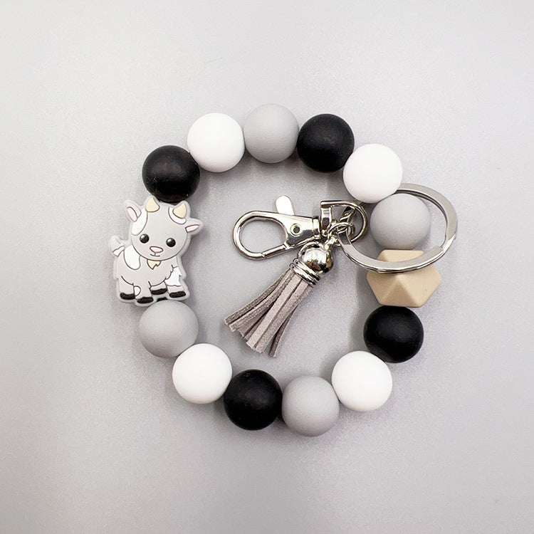 Wholesale Cartoon Small Animal Yak Silicone Beaded Bracelet Short Tassel Keychain